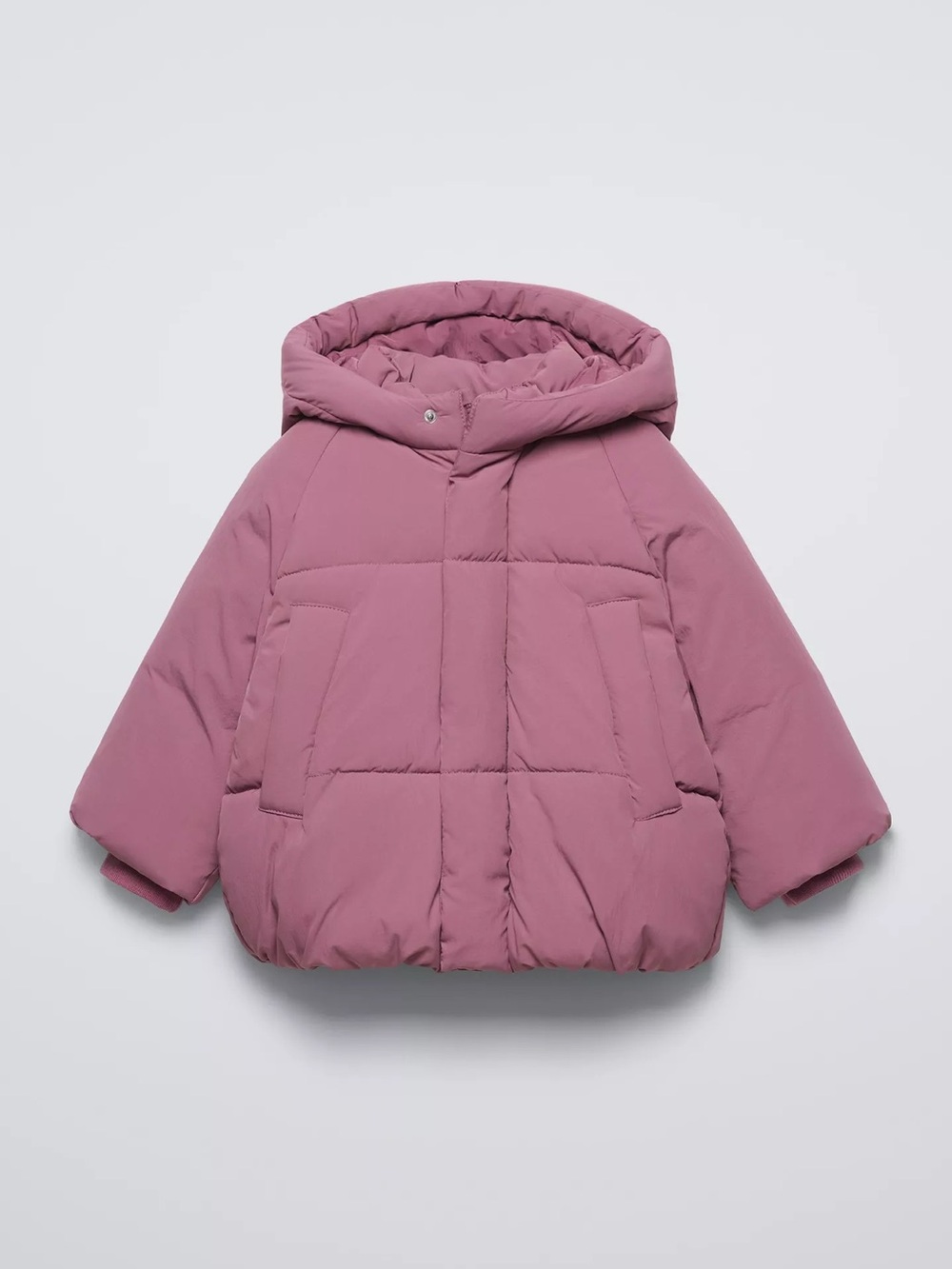 Zara Kids Hooded Puffer Jacket in Dusty Pink